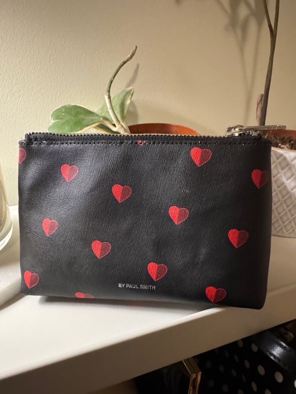 Paul Smith Black & Red Heart Leather Makeup Bag